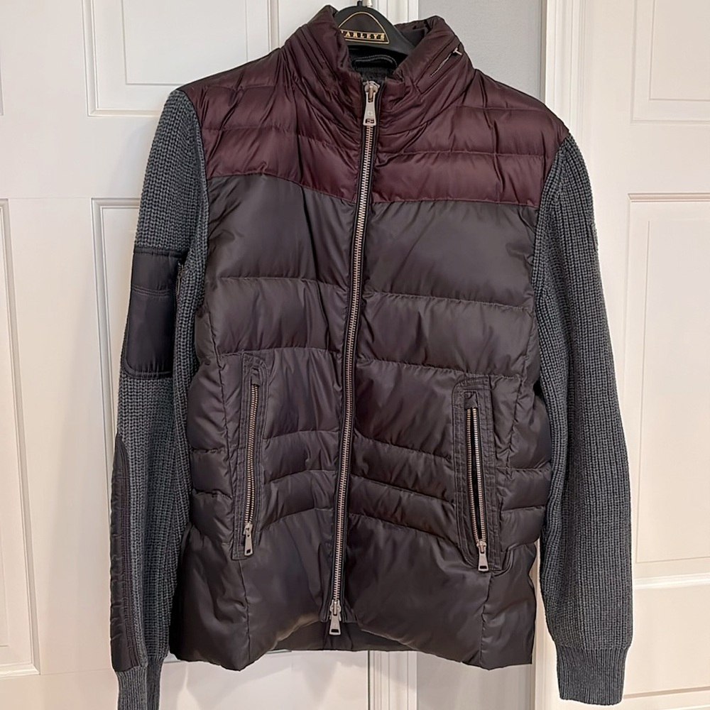 handstitch brand burgundy,black,gray men’s down jacket.